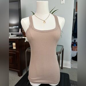 Beige Ribbed Tank Top